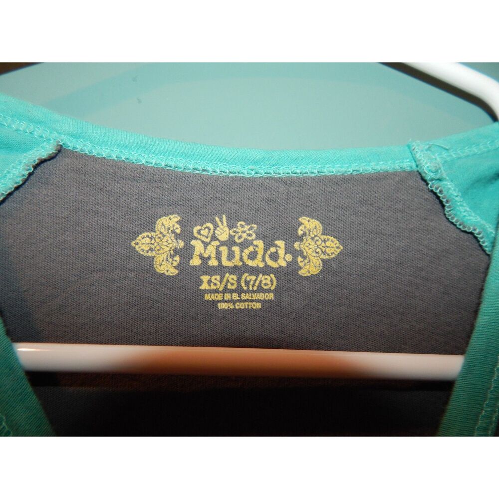 Mudd Girls 7/8 Charcoal Teal Peace Sign Hi‑Low Long Sleeve Top Vintage - Picture 2 of 11